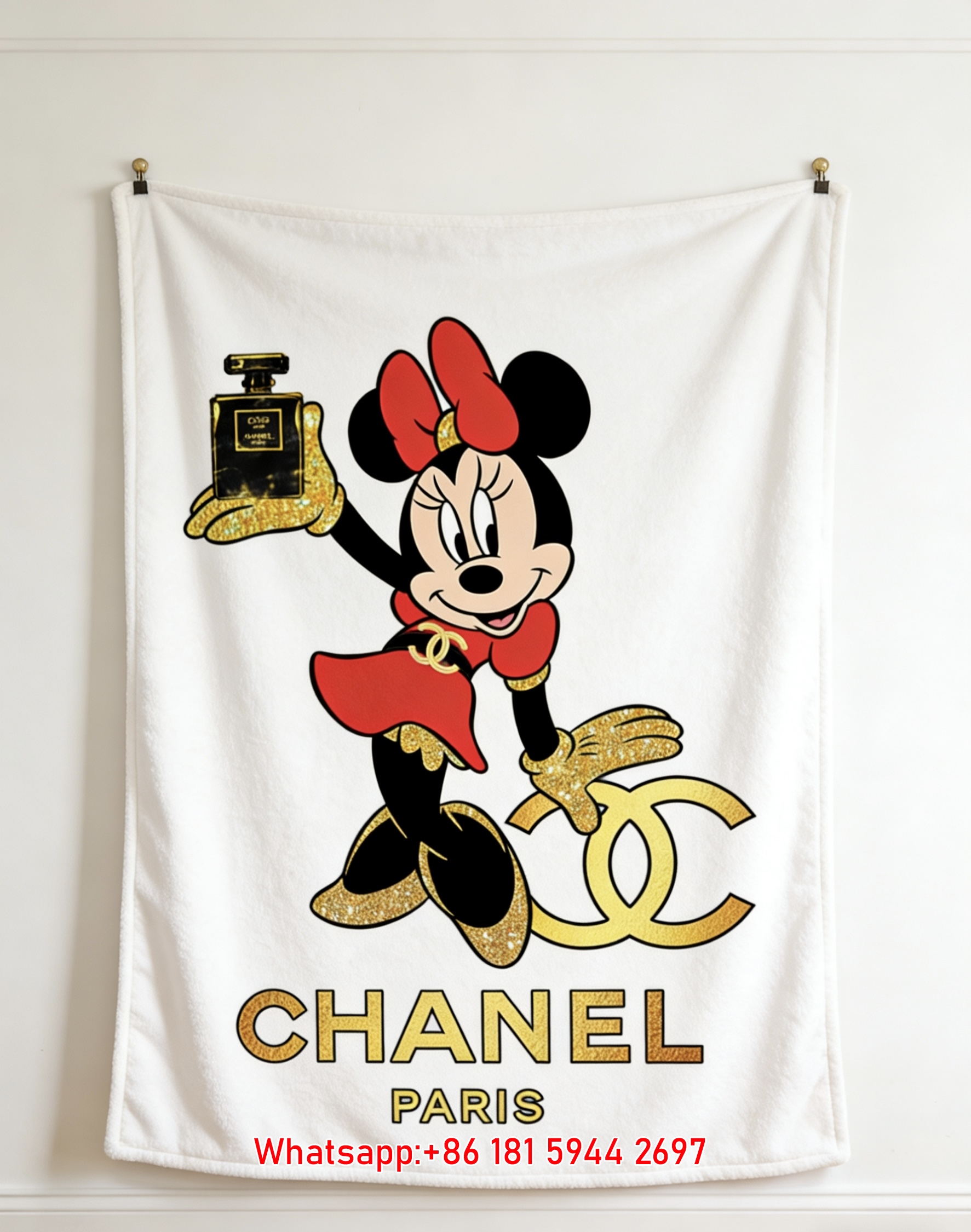 Chanel x Minnie Mouse Flannel Throw Blanket - Luxury Paris Print IMG_7262